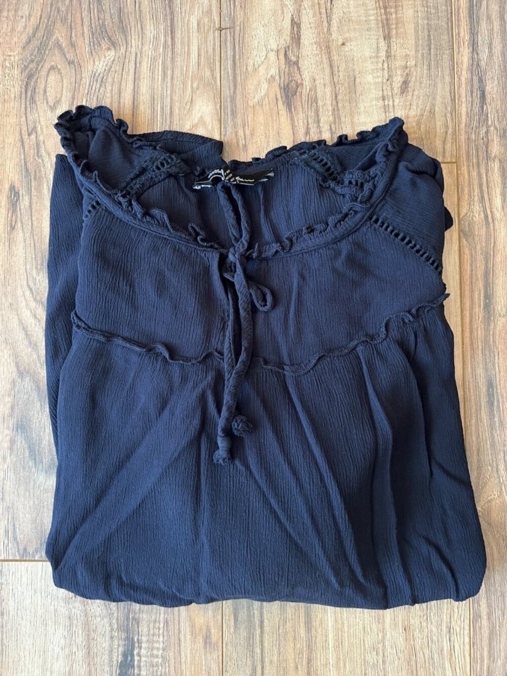 Ulla Popken black gauzy Boho blouse tie sz 16/18  peasant flowy Ren Faire